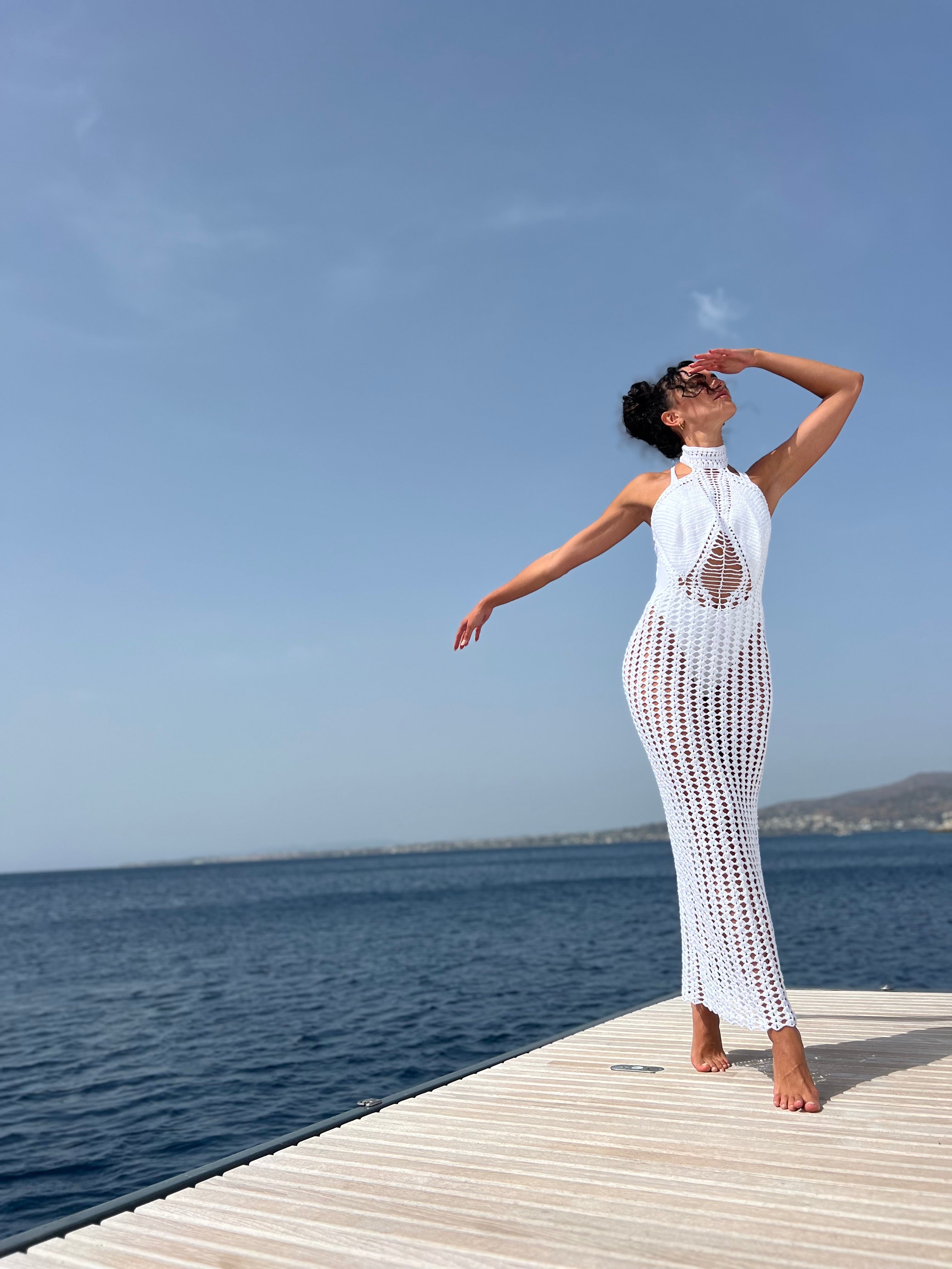 krystina aquatic crochet maxi dress Crochet-knit maxi dress Blue For Women